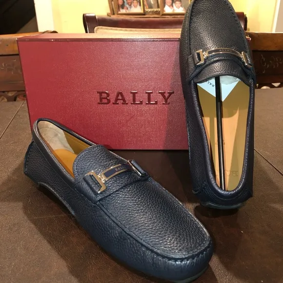 🆕 BALLY Blue Drulio Leather Loafers NAVY size 10