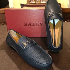 🆕 BALLY Blue Drulio Leather Loafers NAVY size 10