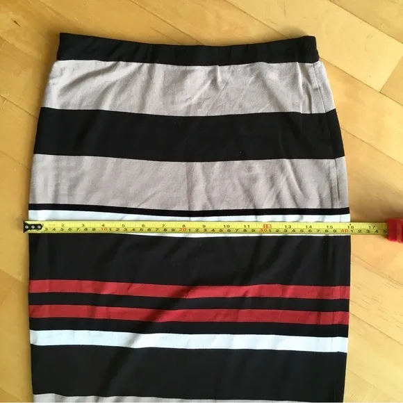🌺 Bobeau Retro Striped Pencil Skirt, Black, Orange, Cream, Size XS