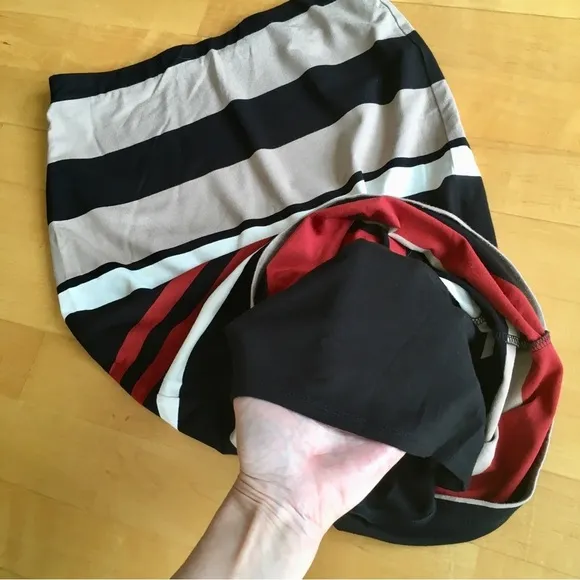 🌺 Bobeau Retro Striped Pencil Skirt, Black, Orange, Cream, Size XS