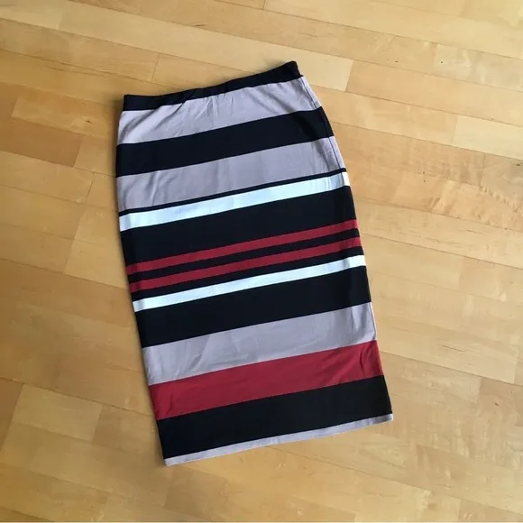 🌺 Bobeau Retro Striped Pencil Skirt, Black, Orange, Cream, Size XS
