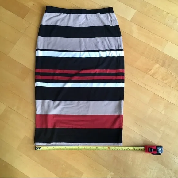 🌺 Bobeau Retro Striped Pencil Skirt, Black, Orange, Cream, Size XS