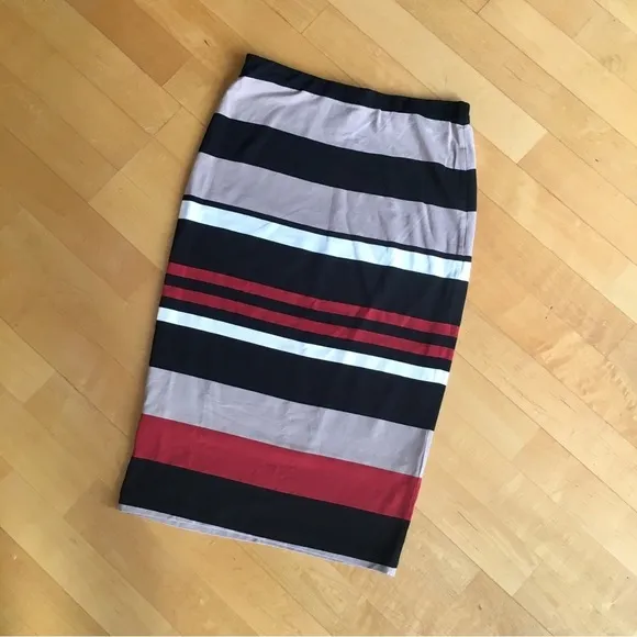 🌺 Bobeau Retro Striped Pencil Skirt, Black, Orange, Cream, Size XS