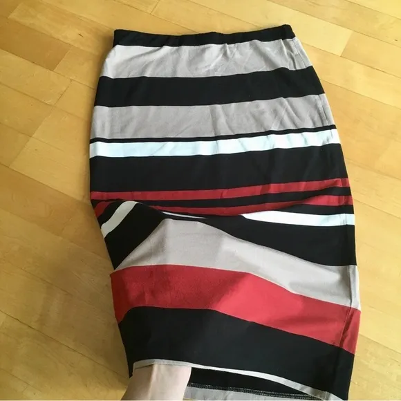 🌺 Bobeau Retro Striped Pencil Skirt, Black, Orange, Cream, Size XS