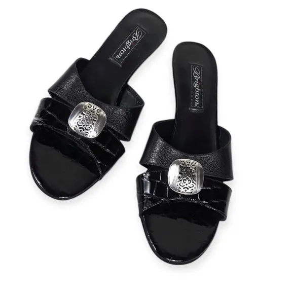 🖤 Brighton Kaye Kitten-Heel Sandals | Black Patent | 7