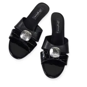 🖤 Brighton Kaye Kitten-Heel Sandals | Black Patent | 7