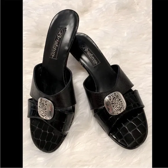 🖤 Brighton Kaye Kitten-Heel Sandals | Black Patent | 7