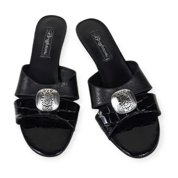 🖤 Brighton Kaye Kitten-Heel Sandals | Black Patent | 7