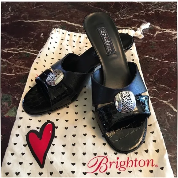 🖤 Brighton Kaye Kitten-Heel Sandals | Black Patent | 7