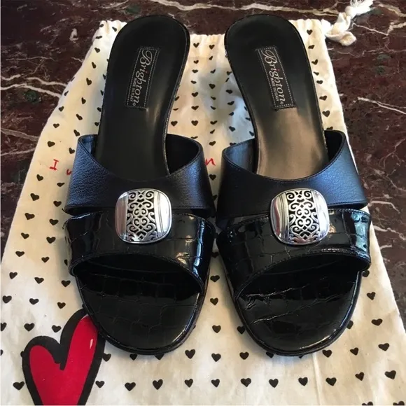 🖤 Brighton Kaye Kitten-Heel Sandals | Black Patent | 7
