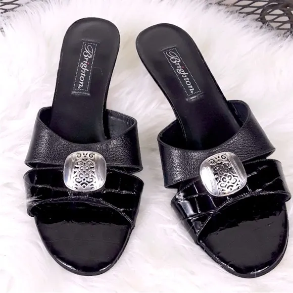 🖤 Brighton Kaye Kitten-Heel Sandals | Black Patent | 7