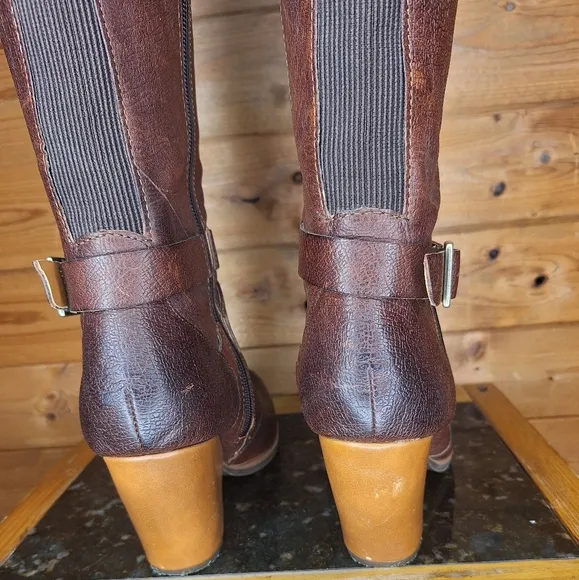 ❤️ Kork-Ease Natali knee high tall brown real leather boots ankle buckle Size 7M
