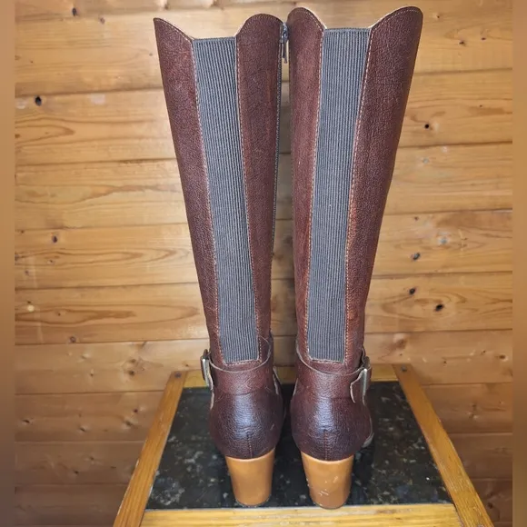 ❤️ Kork-Ease Natali knee high tall brown real leather boots ankle buckle Size 7M