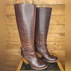 ❤️ Kork-Ease Natali knee high tall brown real leather boots ankle buckle Size 7M