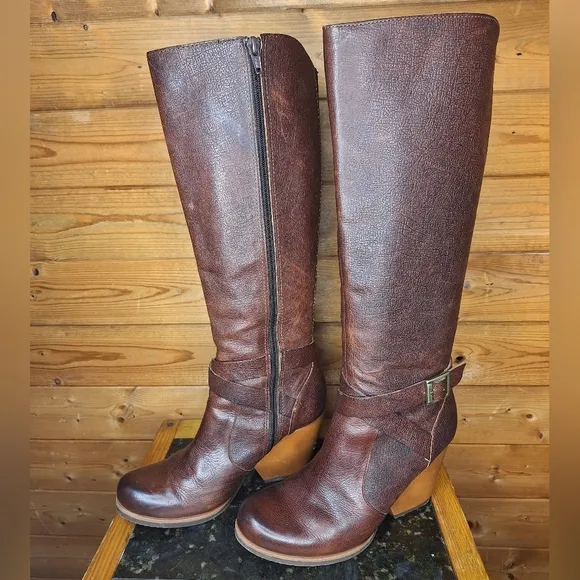 ❤️ Kork-Ease Natali knee high tall brown real leather boots ankle buckle Size 7M