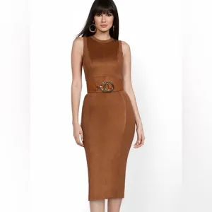 🤎 NEW New York &amp; company sleeveless brown stretch bodycon panel dress L