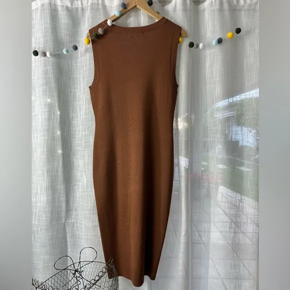 🤎 NEW New York &amp; company sleeveless brown stretch bodycon panel dress L