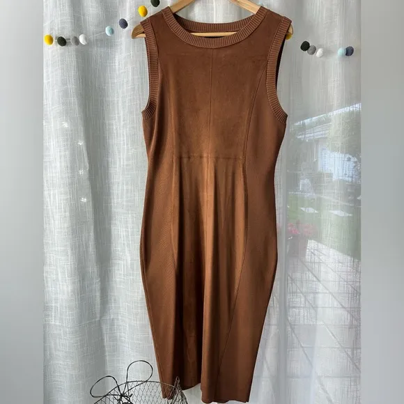 🤎 NEW New York &amp; company sleeveless brown stretch bodycon panel dress L