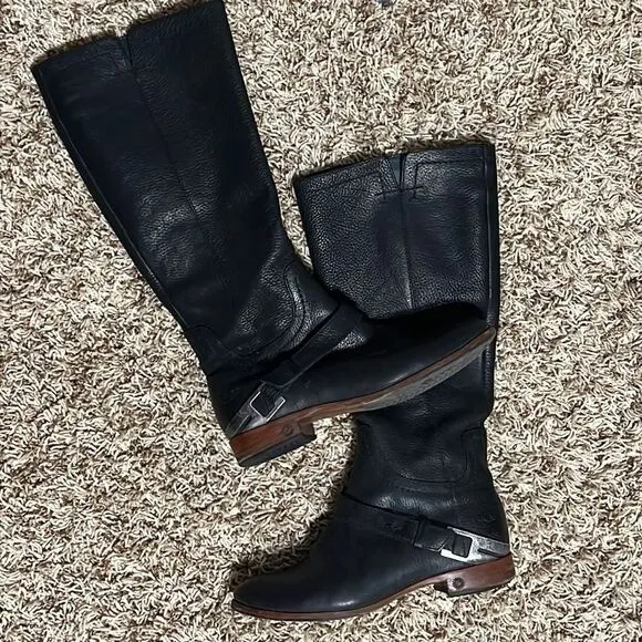 🔥🔥 Ugg Womens Channing Riding Boot Black Pebbled Leather Zip Up 15” Boots Sz 6