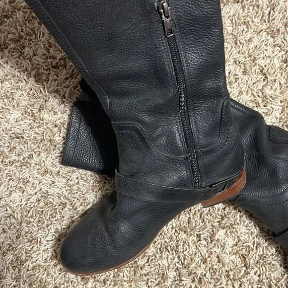 🔥🔥 Ugg Womens Channing Riding Boot Black Pebbled Leather Zip Up 15” Boots Sz 6