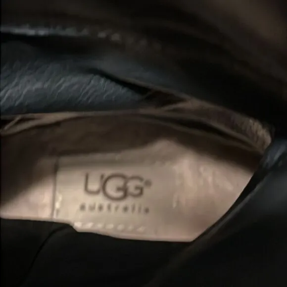 🔥🔥 Ugg Womens Channing Riding Boot Black Pebbled Leather Zip Up 15” Boots Sz 6