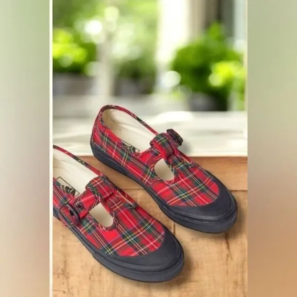 🔥 VANS STYLE 93 PLAID MARY JANE SNEAKER IN PLAID RED/BLACK Size 6 Men 7.5 Women