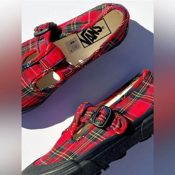 🔥 VANS STYLE 93 PLAID MARY JANE SNEAKER IN PLAID RED/BLACK Size 6 Men 7.5 Women