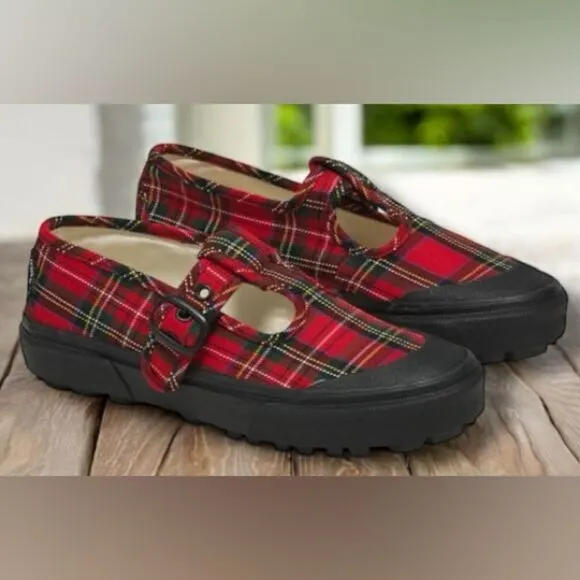 🔥 VANS STYLE 93 PLAID MARY JANE SNEAKER IN PLAID RED/BLACK Size 6 Men 7.5 Women