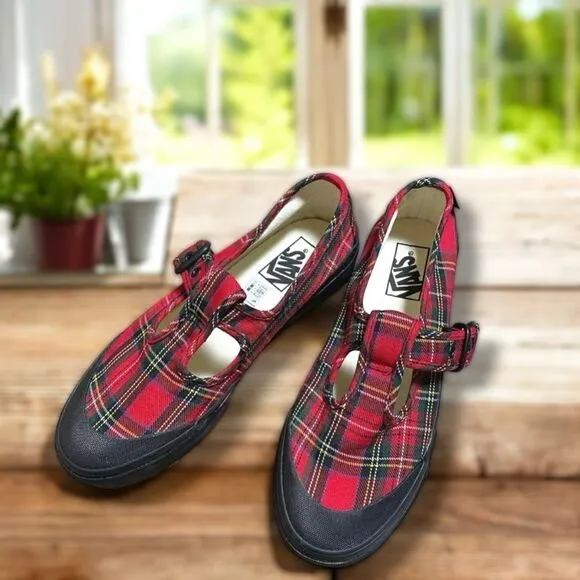 🔥 VANS STYLE 93 PLAID MARY JANE SNEAKER IN PLAID RED/BLACK Size 6 Men 7.5 Women