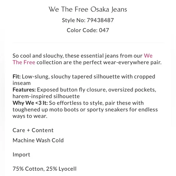 🆕 WE THE FREE | OSAKA JEANS | CALYPSO | SIZE: 27
