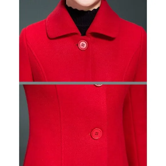 💫 Women Red Long Trench Coat Wool Winter Thick Front button Walker Coats