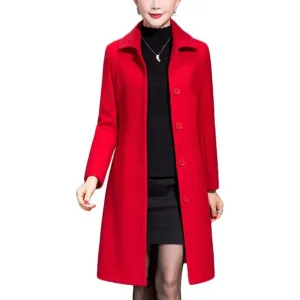 💫 Women Red Long Trench Coat Wool Winter Thick Front button Walker Coats