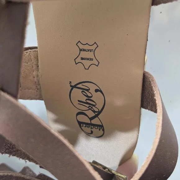 0288 Modern Rebel Arisong Brown Leather Strappy Gladiator Sandals Size 8