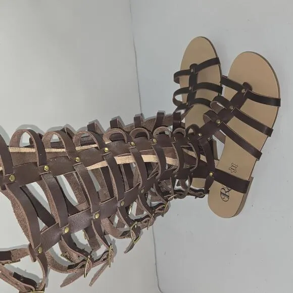 0288 Modern Rebel Arisong Brown Leather Strappy Gladiator Sandals Size 8