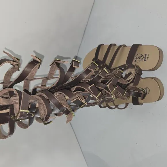 0288 Modern Rebel Arisong Brown Leather Strappy Gladiator Sandals Size 8