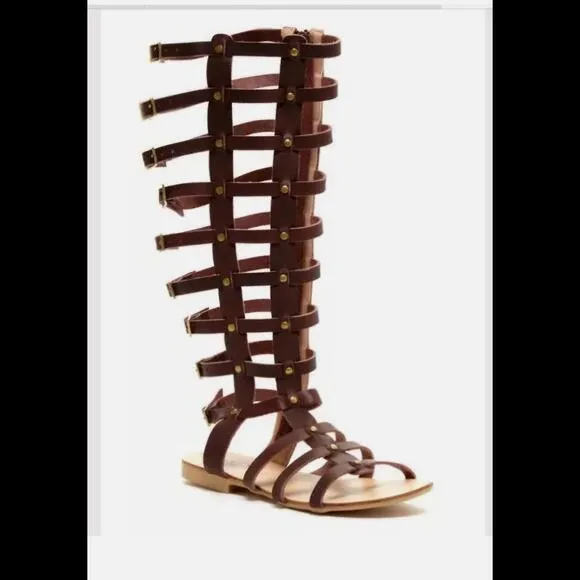 0288 Modern Rebel Arisong Brown Leather Strappy Gladiator Sandals Size 8