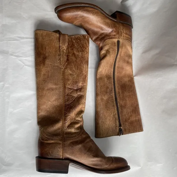 1883 By Lucchese Riding Boots Tall Brown Zip N8750 Size 9 Run Small Please Read