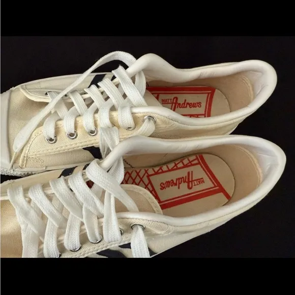 1970'S VINTAGE MEN'S MATT ANDREWS CANVAS BLUE STRIPE SNEAKERS SIZE 10 EXCELLENT