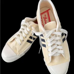 1970'S VINTAGE MEN'S MATT ANDREWS CANVAS BLUE STRIPE SNEAKERS SIZE 10 EXCELLENT