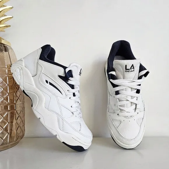 1996 LA Gear Women’s White Workout Walking Trainers Split Leather Sneakers 7.5