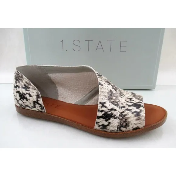 1.State Celvin Slide D'Orsay Flat Sandals Roccia Snake Print Leather Size 7
