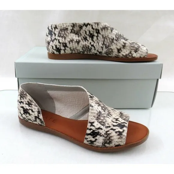 1.State Celvin Slide D'Orsay Flat Sandals Roccia Snake Print Leather Size 7
