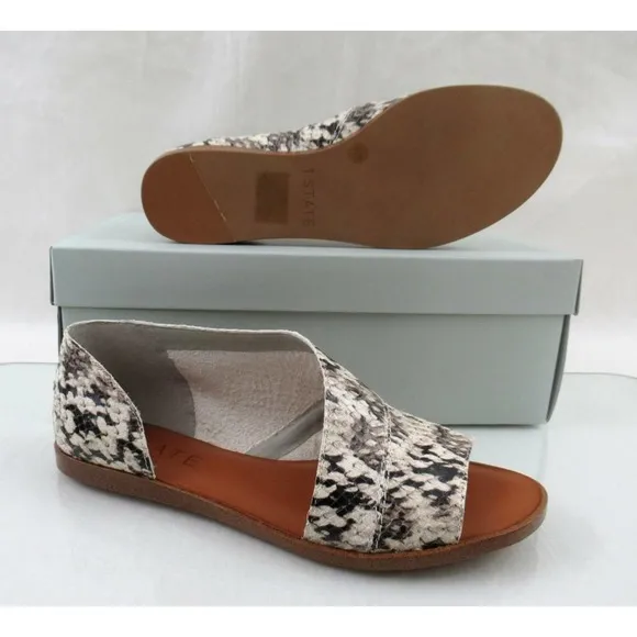 1.State Celvin Slide D'Orsay Flat Sandals Roccia Snake Print Leather Size 7