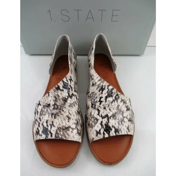 1.State Celvin Slide D'Orsay Flat Sandals Roccia Snake Print Leather Size 7
