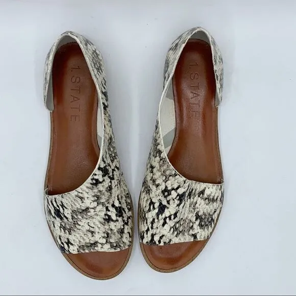 1.State Celvin Slide D'Orsay Flat Slip-On Sandals Roccia Snake Print Leather