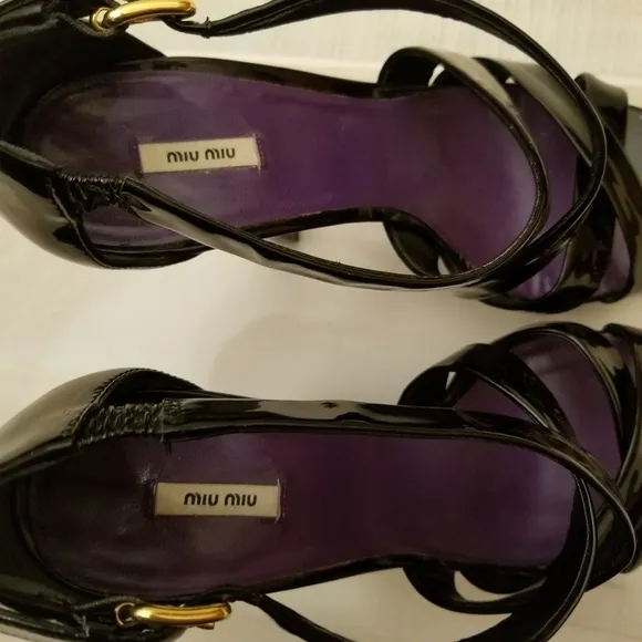 {37.5} Miu Miu Prada Black Strappy Leather Sandal