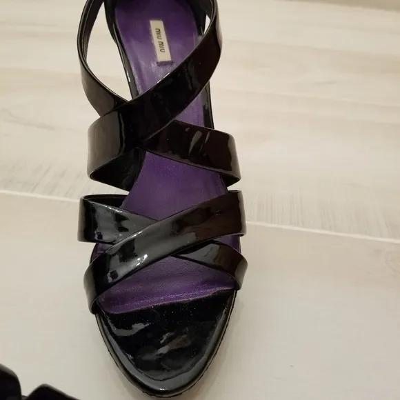 {37.5} Miu Miu Prada Black Strappy Leather Sandal