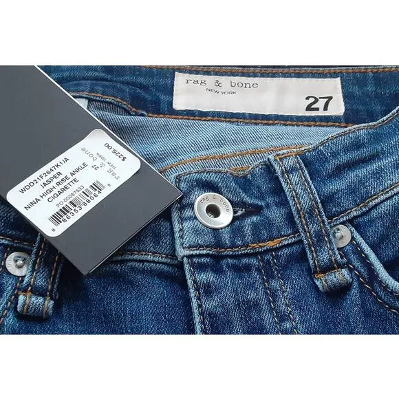 60% OFF NWT Rag &amp; Bone Nina High-Rise Ankle Cigarette Jeans Jasper  27 MSRP $240