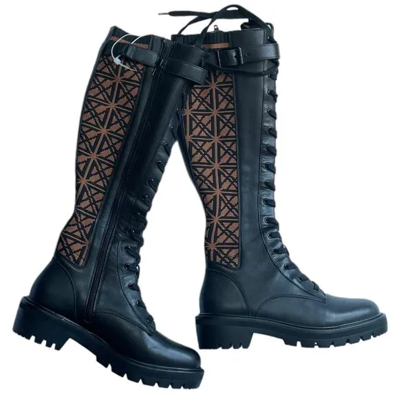 6.5 NWT Antonio Melani Dukees Lug Sole Tall Combat Boots 20th Anniversary Print
