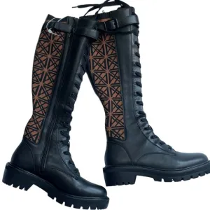 6.5 NWT Antonio Melani Dukees Lug Sole Tall Combat Boots 20th Anniversary Print